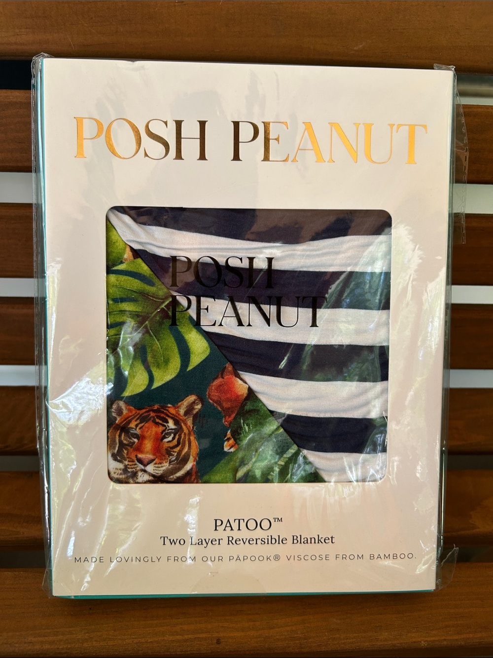 NIB Posh Peanut Ranger & Nautical Navy Stripe Patoo 2 Layer Reversible Blanket